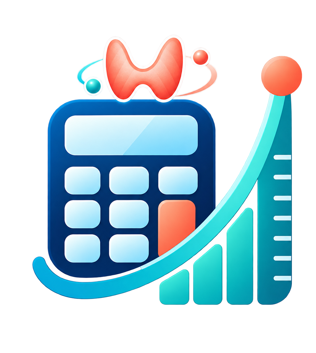 Calculadora clínica con curva de crecimiento y glándula tiroides